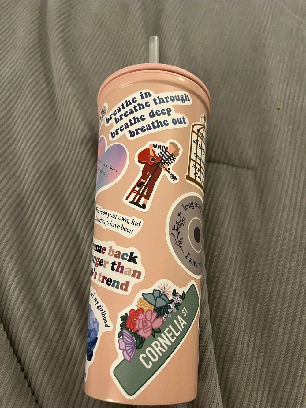 Homemade Taylor Swift Peach Pink 1989 Sticker Tumbler